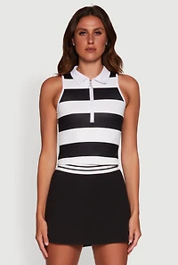 Womens Striped Quarter Zip Sleeveless Polo Shirt, Multi, Size M