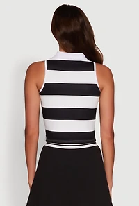 Womens Striped Quarter Zip Sleeveless Polo Shirt, Multi, Size M