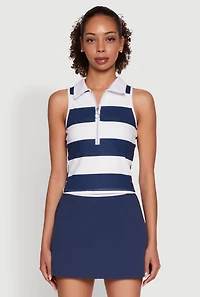 Striped Quarter Zip Sleeveless Polo Shirt