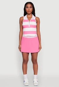 Womens Striped Quarter Zip Sleeveless Polo Shirt, Pink, Size M