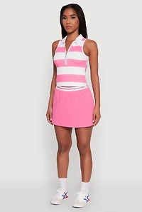 Womens Striped Quarter Zip Sleeveless Polo Shirt, Pink, Size M