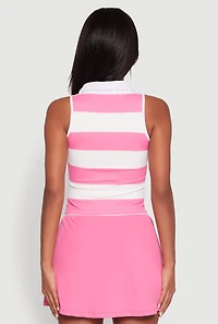 Womens Striped Quarter Zip Sleeveless Polo Shirt, Pink, Size M