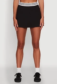 Womens Varsity Stripe Ball Pocket High Waisted Tennis Skirt, Black, Size L
