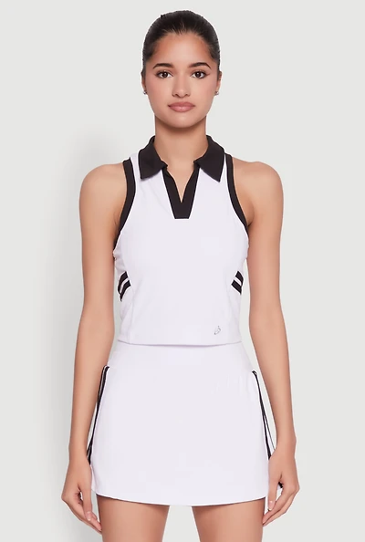 Womens Contrast Trim Racerback Polo Top, White, Size S