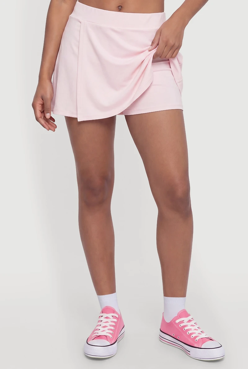 Mid Rise Side Slit Skirt with Shorts Lining