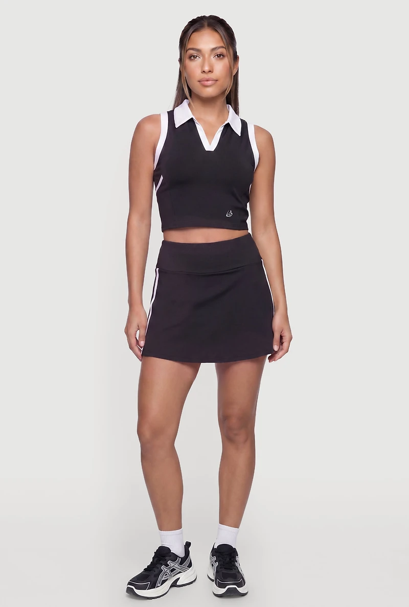 Contrast Trim Sleeveless Polo Crop Top