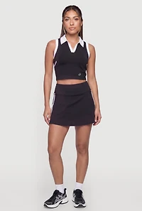 Contrast Trim Sleeveless Polo Crop Top