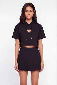 Heart Cutout Detail Short Sleeve Cropped Hoodie