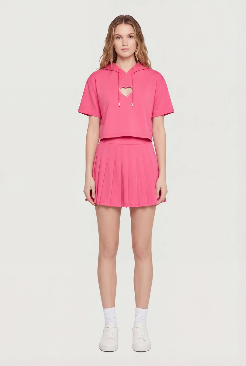 Heart Cutout Detail Short Sleeve Cropped Hoodie