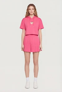 Heart Cutout Detail Short Sleeve Cropped Hoodie