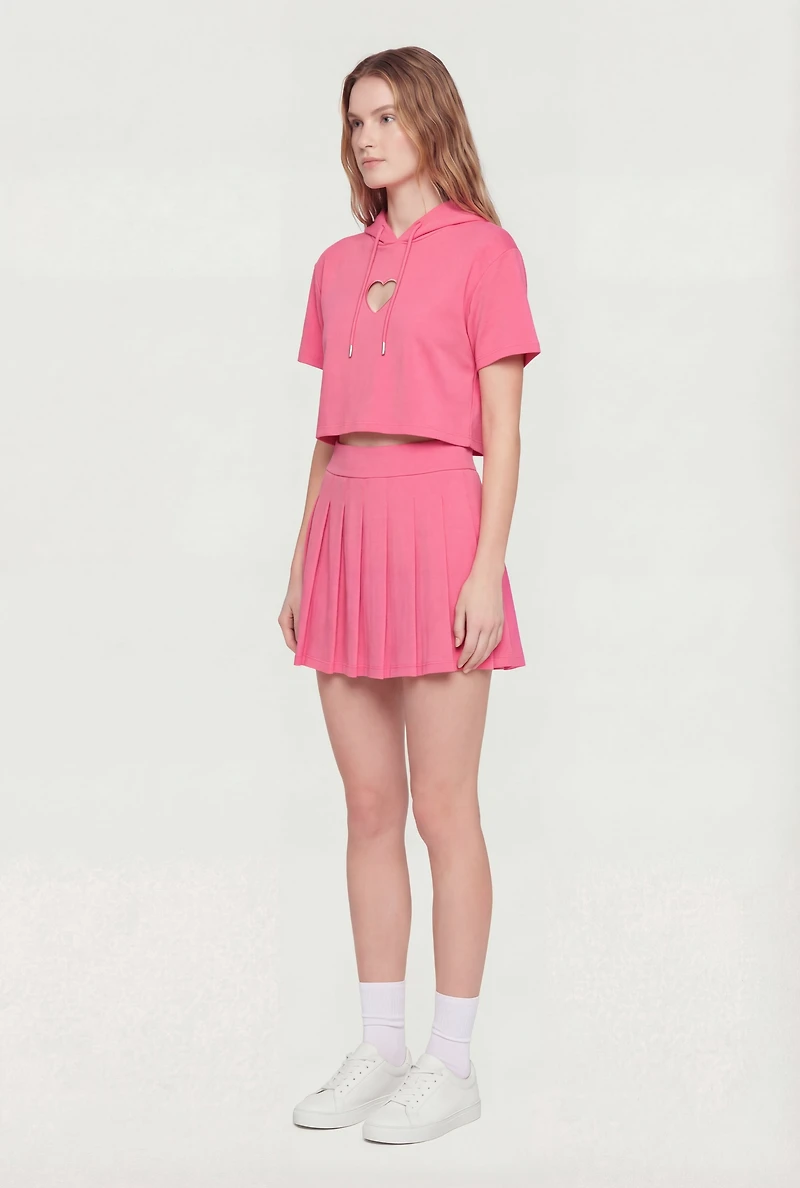 Heart Cutout Detail Short Sleeve Cropped Hoodie
