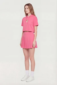Heart Cutout Detail Short Sleeve Cropped Hoodie