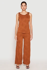 Womens Textured Knit Scoop Neck Blouse, Brown, Size S