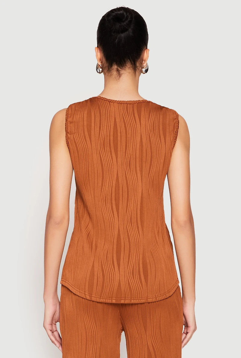 Womens Textured Knit Scoop Neck Blouse, Brown, Size S