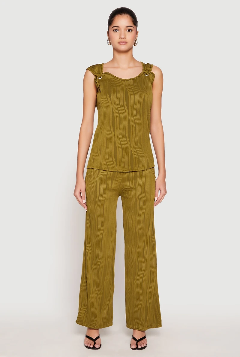 Womens Textured Knit Scoop Neck Blouse, Green, Size S