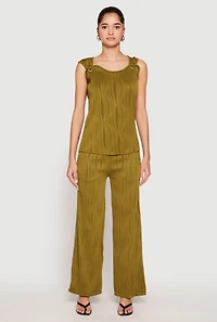 Womens Textured Knit Scoop Neck Blouse, Green, Size M