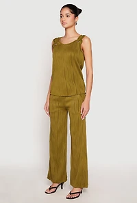 Womens Textured Knit Scoop Neck Blouse, Green, Size M