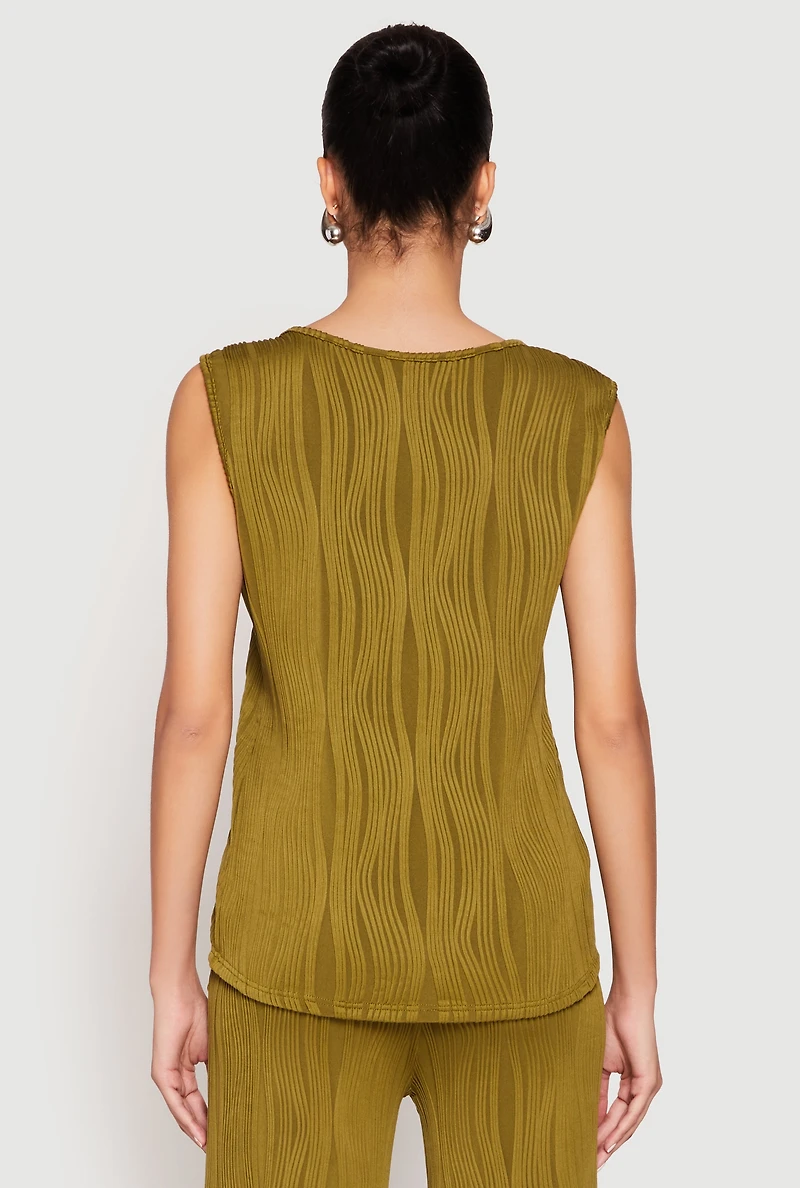 Womens Textured Knit Scoop Neck Blouse, Green, Size S