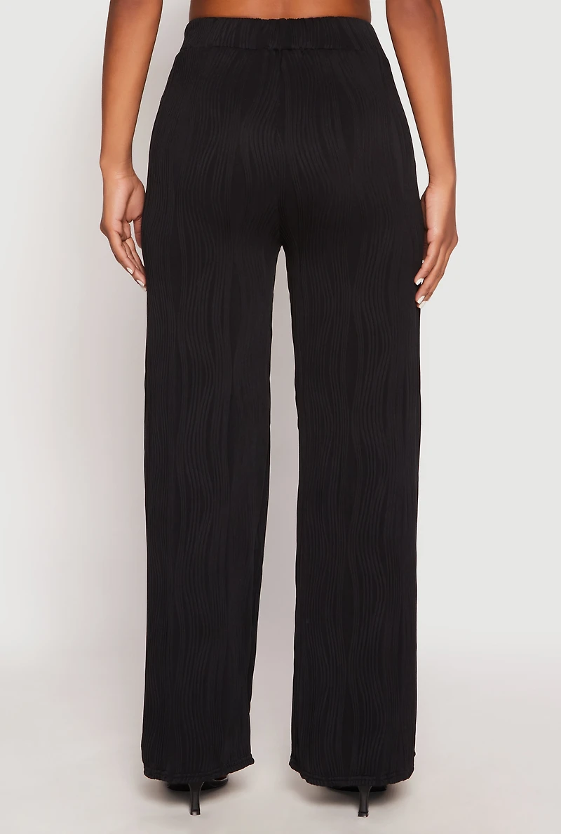 Textured Knit Pull On Wide Leg Pants