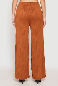 Womens Textured Knit Pull On Wide Leg Pants, Brown, Size L