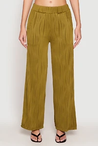 Womens Textured Knit Pull On Wide Leg Pants, Green, Size S
