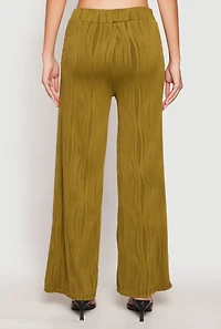 Womens Textured Knit Pull On Wide Leg Pants, Green, Size S