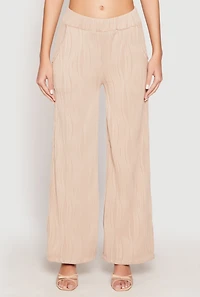 Womens Textured Knit Pull On Wide Leg Pants, Khaki, Size M