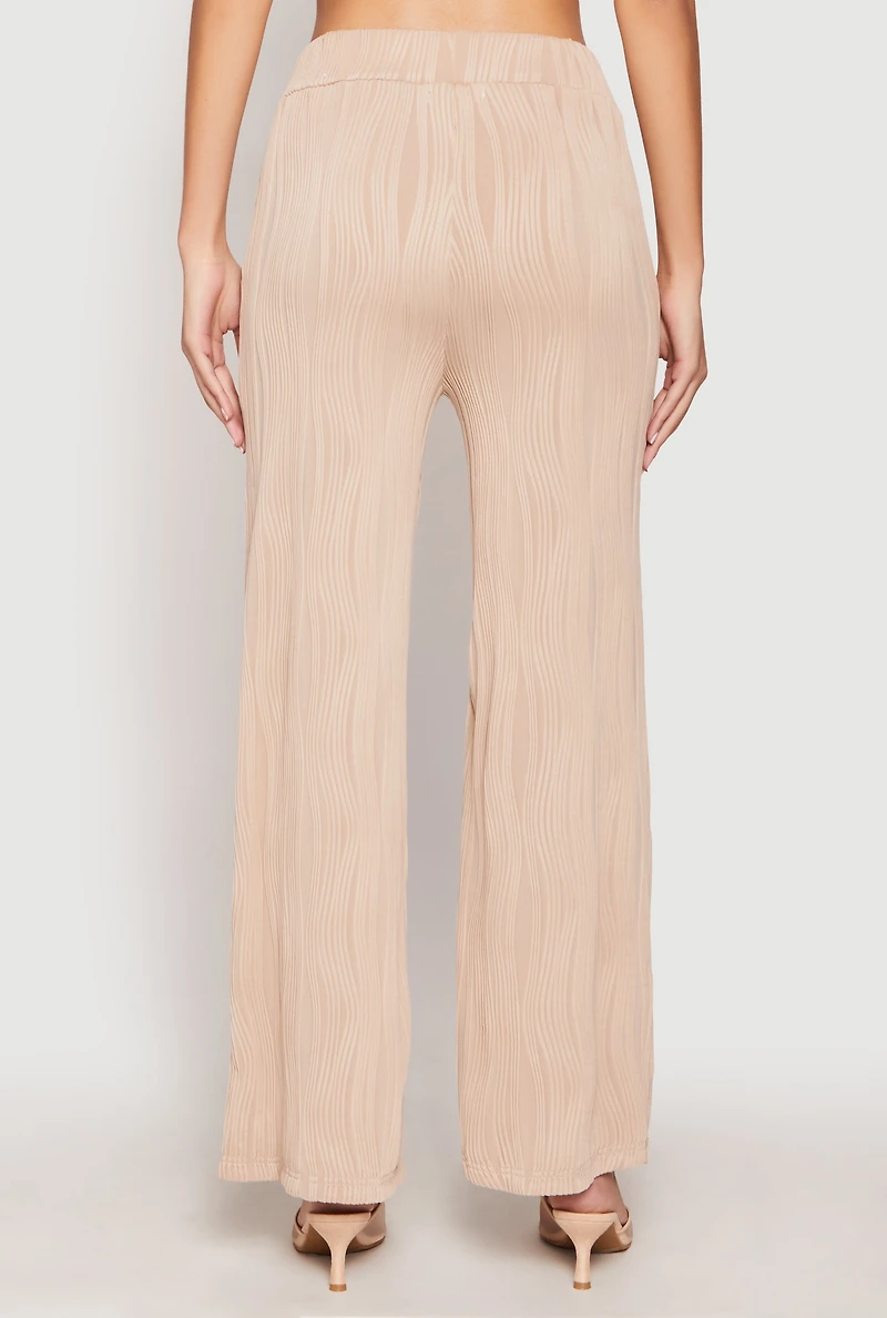 Womens Textured Knit Pull On Wide Leg Pants, Khaki, Size M