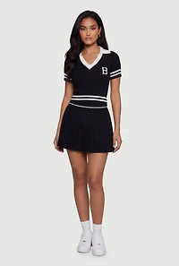 Initial B Varsity Stripe Crop Polo Top