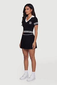 Initial B Varsity Stripe Crop Polo Top