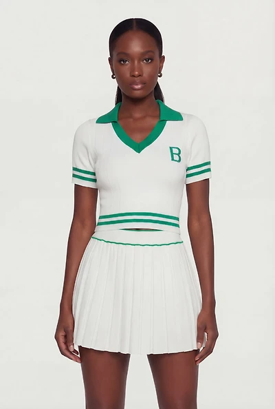 Initial B Varsity Stripe Crop Polo Top