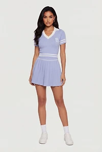Initial B Varsity Stripe Crop Polo Top