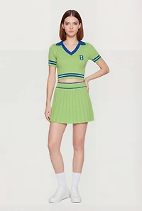 High Waisted Contrast Trim Pleated Skirt