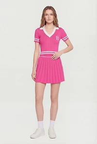 High Waisted Contrast Trim Pleated Skirt