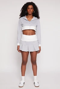 Two Toned Waistband Pleated Micro Skirt