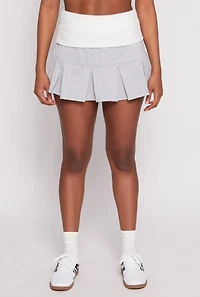 Womens Two Toned Waistband Pleated Micro Skirt, Grey, Size M