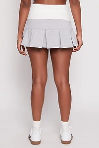 Womens Two Toned Waistband Pleated Micro Skirt, Grey, Size M