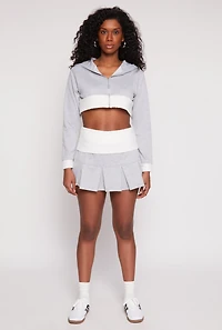 Womens Two Toned Trim Cropped Hooded Sweatshirt, Grey, Size M