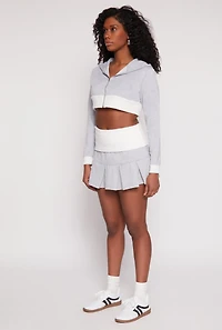Womens Two Toned Trim Cropped Hooded Sweatshirt, Grey, Size M