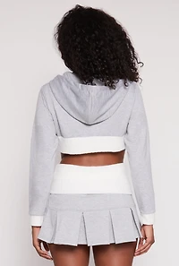 Womens Two Toned Trim Cropped Hooded Sweatshirt, Grey, Size M