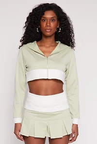 Two Toned Trim Cropped Hooded Sweatshirt