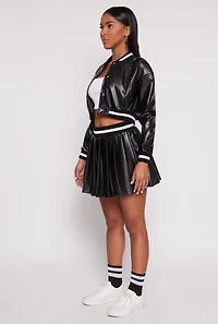 Faux Leather Cropped Bomber Jacket