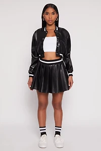 Faux Leather Varsity Stripe Pleated Skort