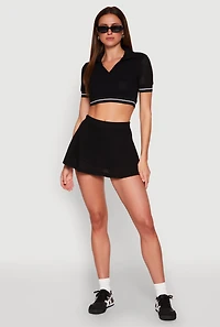Womens Textured Knit Johnny Collar Crop Top, L