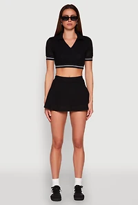 Womens Textured Knit Johnny Collar Crop Top, L
