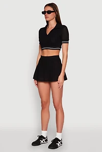 Womens Textured Knit Johnny Collar Crop Top,