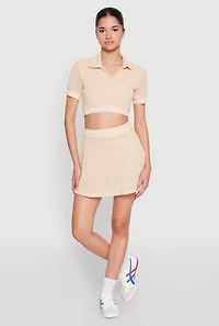 Textured Knit Johnny Collar Crop Top