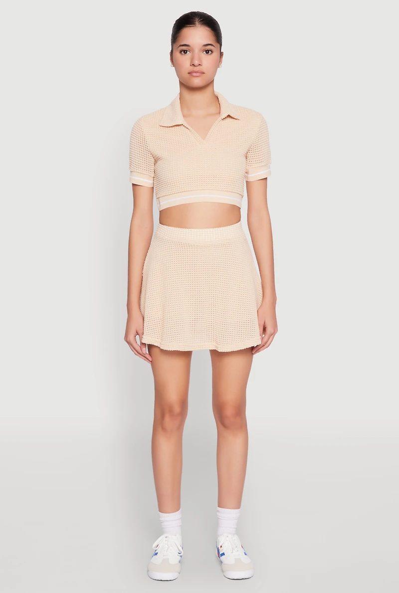 Textured Knit Johnny Collar Crop Top