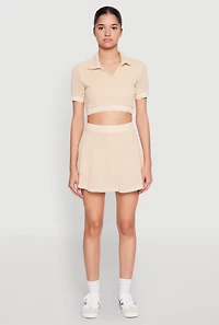 Textured Knit Johnny Collar Crop Top