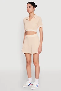 Textured Knit Johnny Collar Crop Top